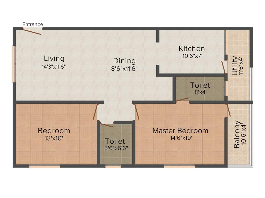 Unitech Blossoms (2BHK+2T (1,090 sq ft) 1090 sq ft)