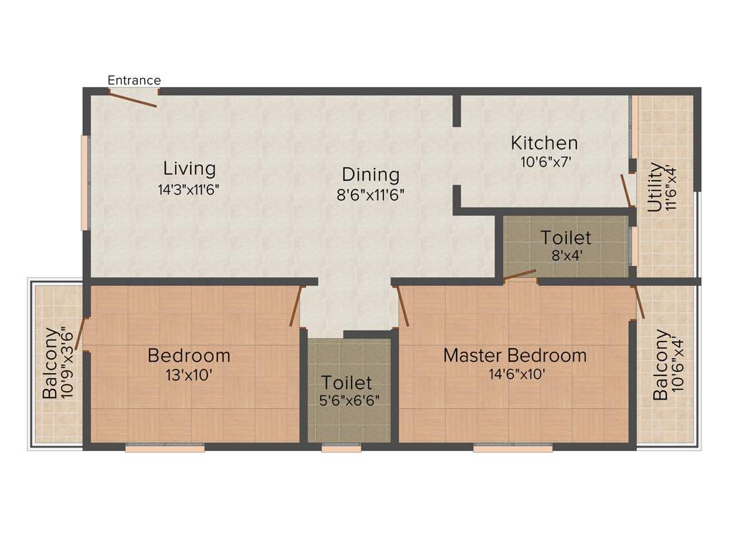 Unitech Blossoms (2BHK+2T (1,135 sq ft) 1135 sq ft)