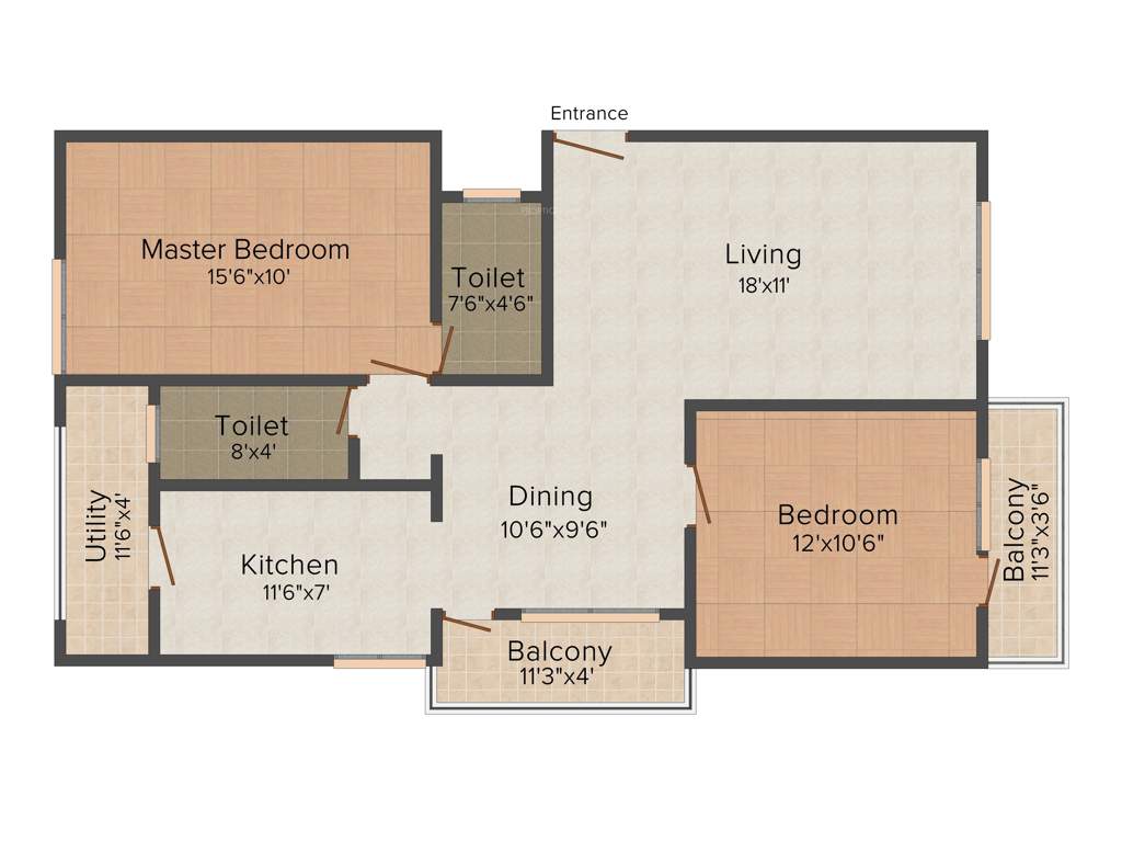Unitech Blossoms (2BHK+2T (1,195 sq ft) 1195 sq ft)