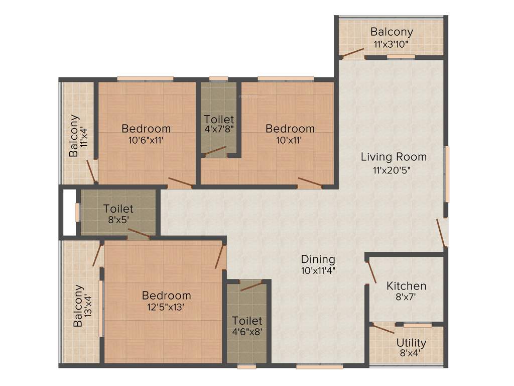 Pioneer Sun Blossom (3BHK+3T (1,635 sq ft) 1635 sq ft)