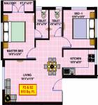 Vikaan Shelters Emerald Park Floor Plan (2BHK+2T (915 sq ft) 915 sq ft)
