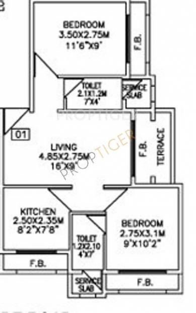 Tejas Builders and Developers Parth Floor Plan (2BHK+2T)