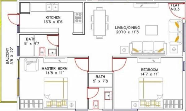 Estella Ornate (2BHK+2T (1,056 sq ft) 1056 sq ft)