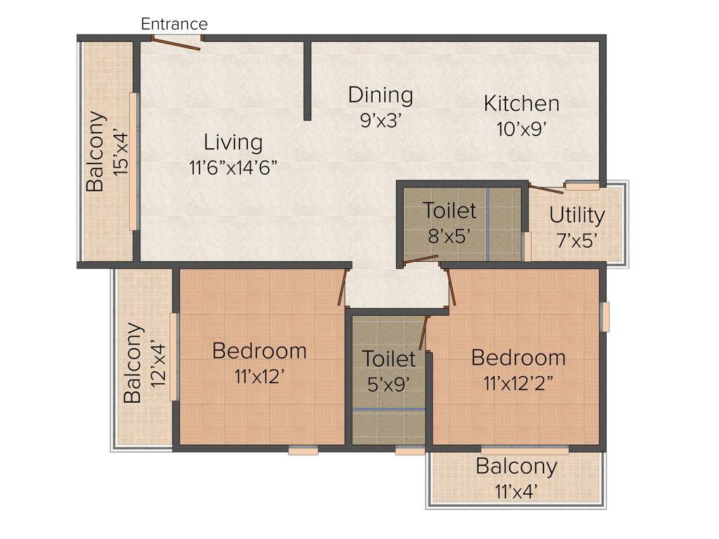 Pristine Woods (2BHK+2T (1,167 sq ft) 1167 sq ft)