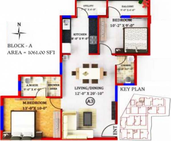 Peace Le Grand Park View (2BHK+2T (1,061 sq ft) 1061 sq ft)