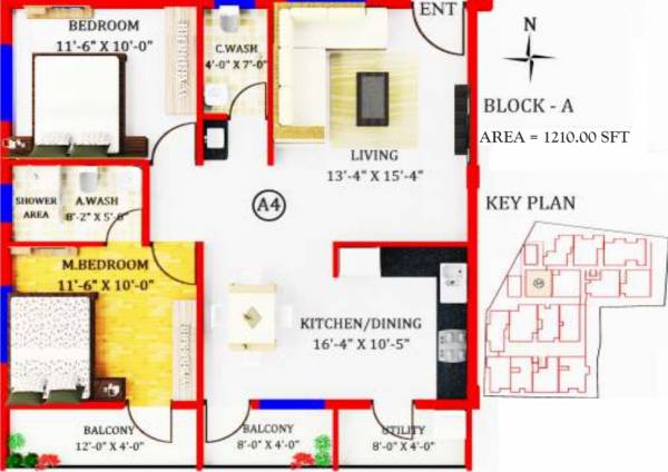 Peace Le Grand Park View (2BHK+2T (1,210 sq ft) 1210 sq ft)