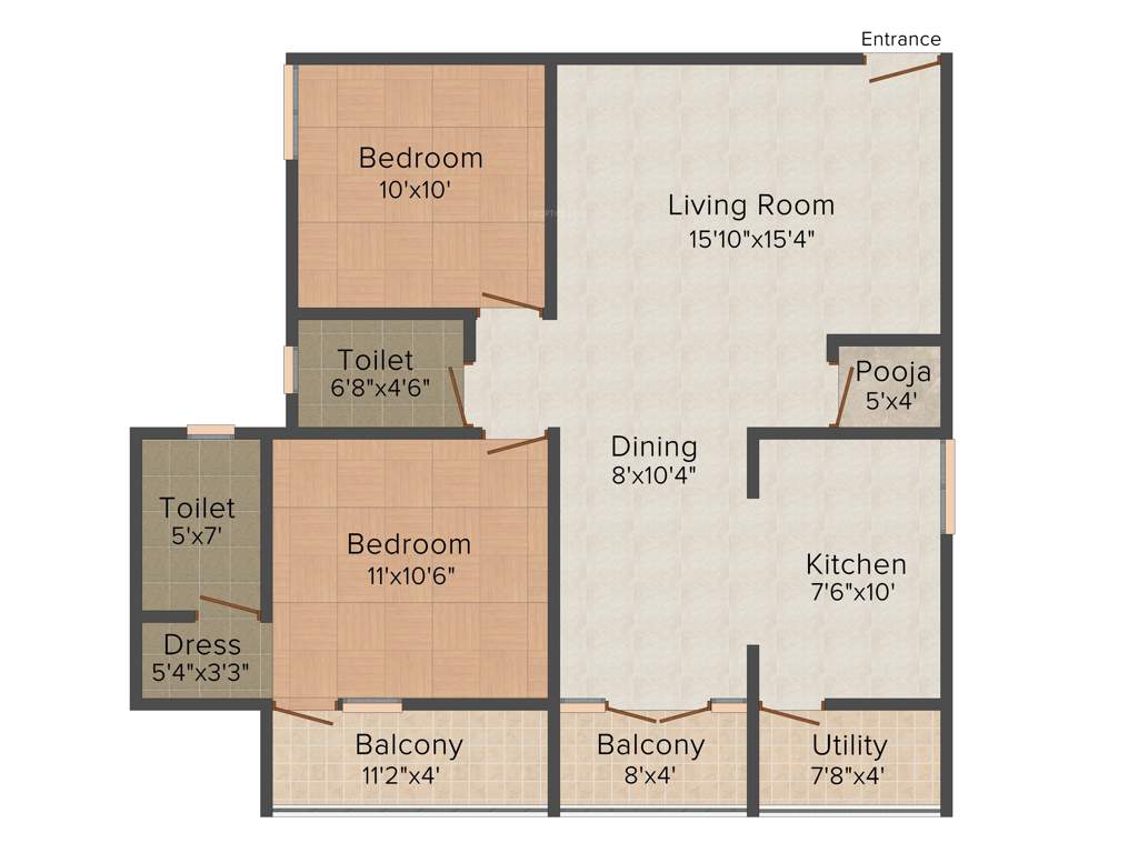 Peace Le Grand Park View (2BHK+2T (1,228 sq ft)   Pooja Room 1228 sq ft)