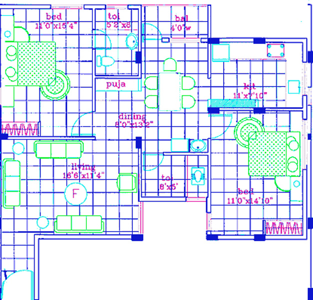 Pranaam Foundations Malnad Castle Floor Plan (2BHK+2T (1,181 sq ft) 1181 sq ft)