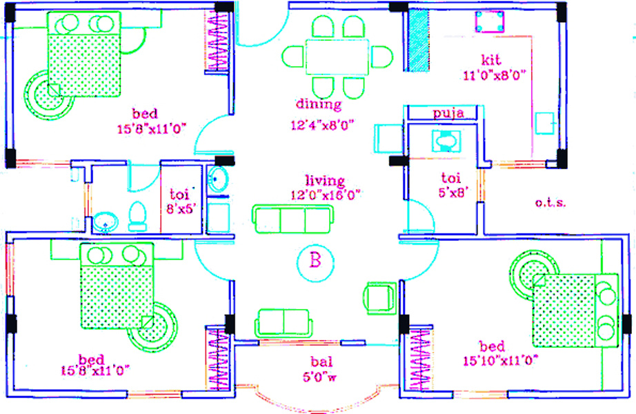 Pranaam Foundations Malnad Castle Floor Plan (3BHK+2T (1,362 sq ft) 1362 sq ft)