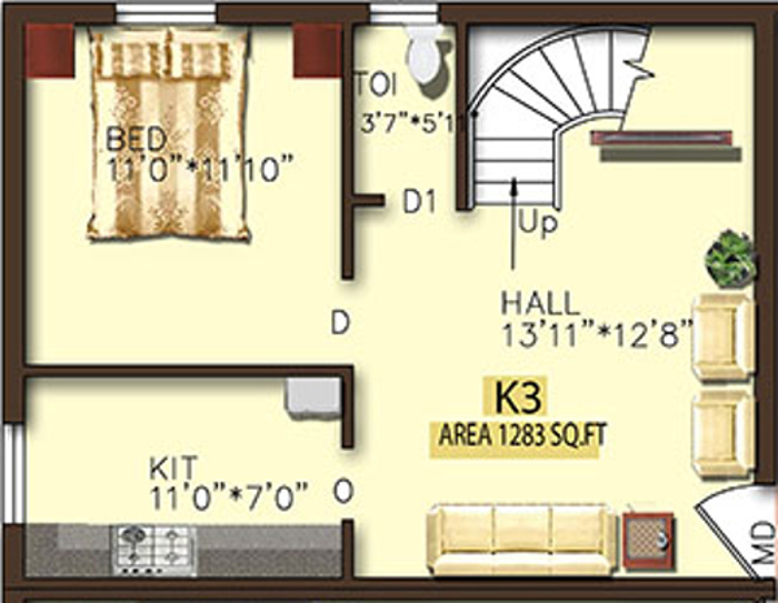 Rajeswari Sunshine Suites (2BHK+3T (1,283 sq ft) 1283 sq ft)