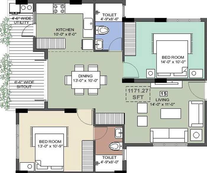 Vision Pride (2BHK+2T (1,171 sq ft) 1171 sq ft)