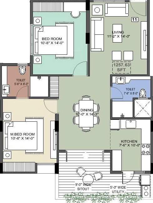 Vision Pride (2BHK+2T (1,257 sq ft) 1257 sq ft)