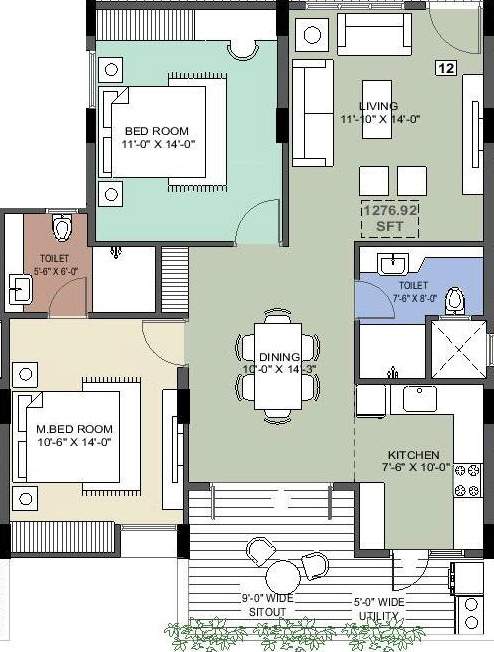 Vision Pride (2BHK+2T (1,276 sq ft) 1276 sq ft)