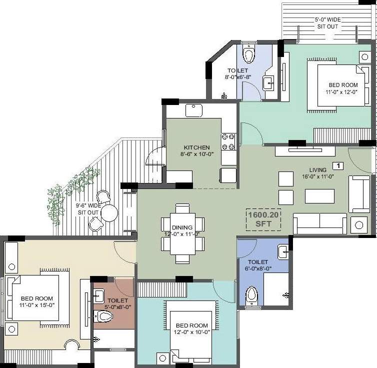 Vision Pride (3BHK+3T (1,600 sq ft) 1600 sq ft)