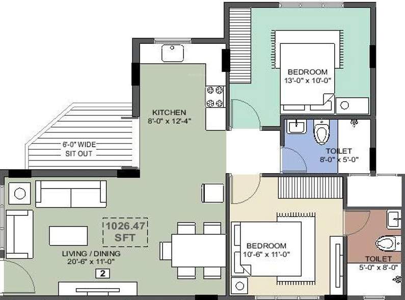 Vision Pride (2BHK+2T (1,026 sq ft) 1026 sq ft)