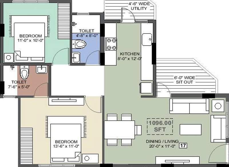Vision Pride (2BHK+2T (1,096 sq ft) 1096 sq ft)