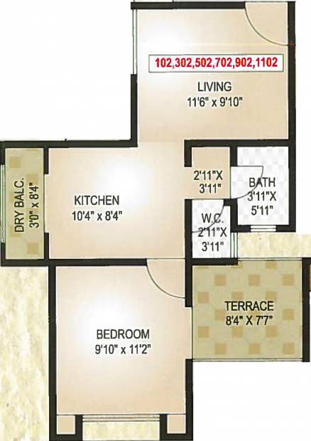 Mont Vert Blue Bells (1BHK+1T (603 sq ft) + Study Room 603 sq ft)