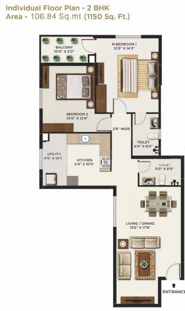 Mantri Alpyne (2BHK+2T (1,150 sq ft) 1150 sq ft)