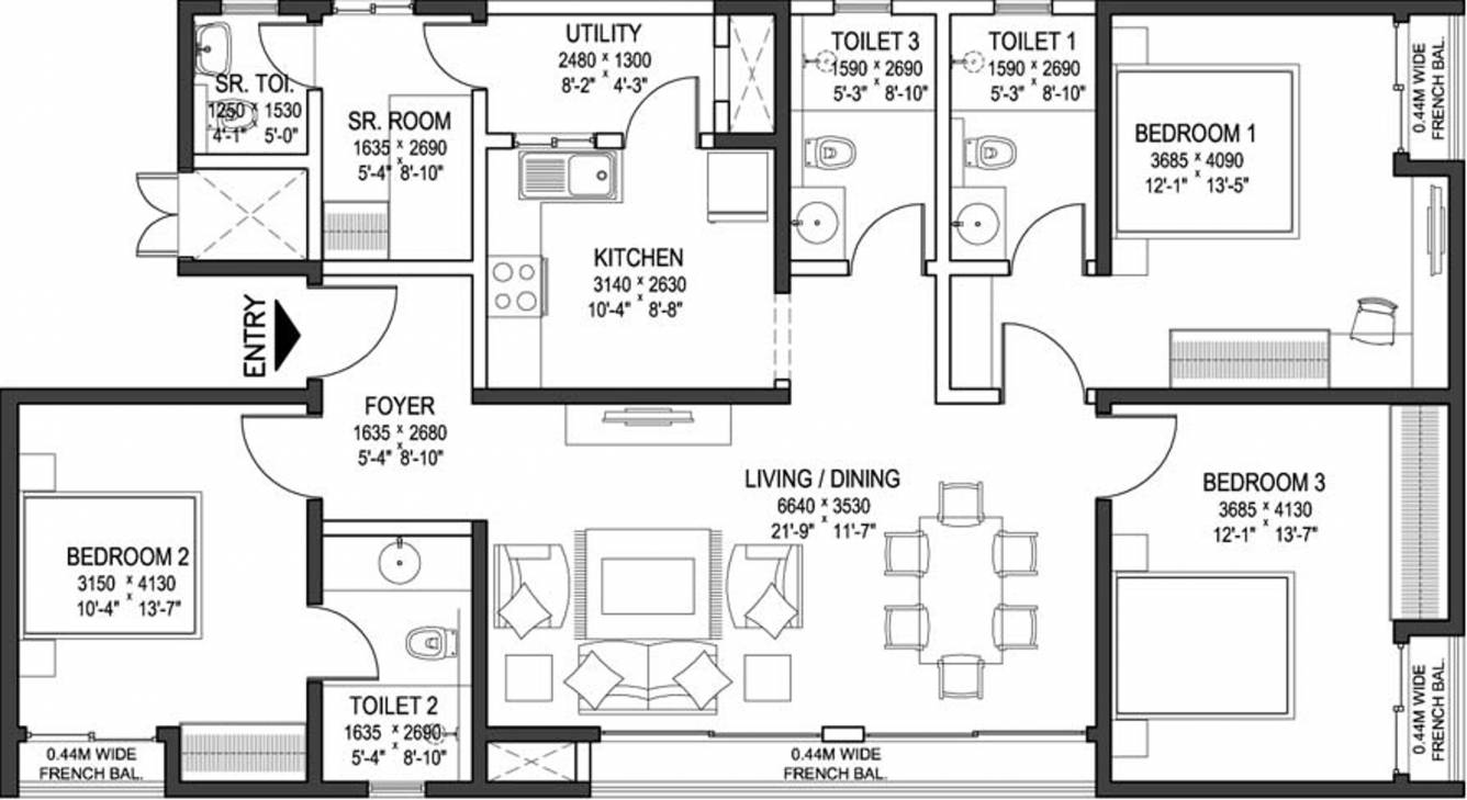 Sobha The Park And The Plaza (3BHK+3T (1,703 sq ft) + Servant Room 1703 sq ft) Sobha The Park And The Plaza (3BHK+3T (1,703 sq ft) + Servant Room 1703 sq ft)