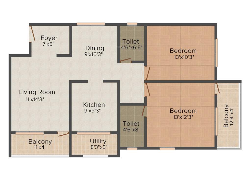 Land Royal Palm (2BHK+2T (1,220 sq ft) 1220 sq ft)