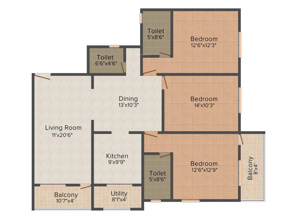 Land Royal Palm (3BHK+3T (1,620 sq ft) 1620 sq ft)
