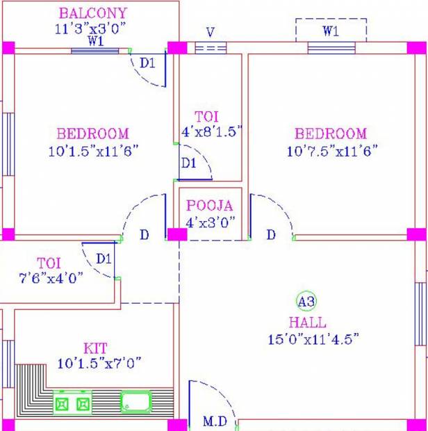 Vishaka Sai Sunder Flats (2BHK+2T (829 sq ft) + Pooja Room 829 sq ft)