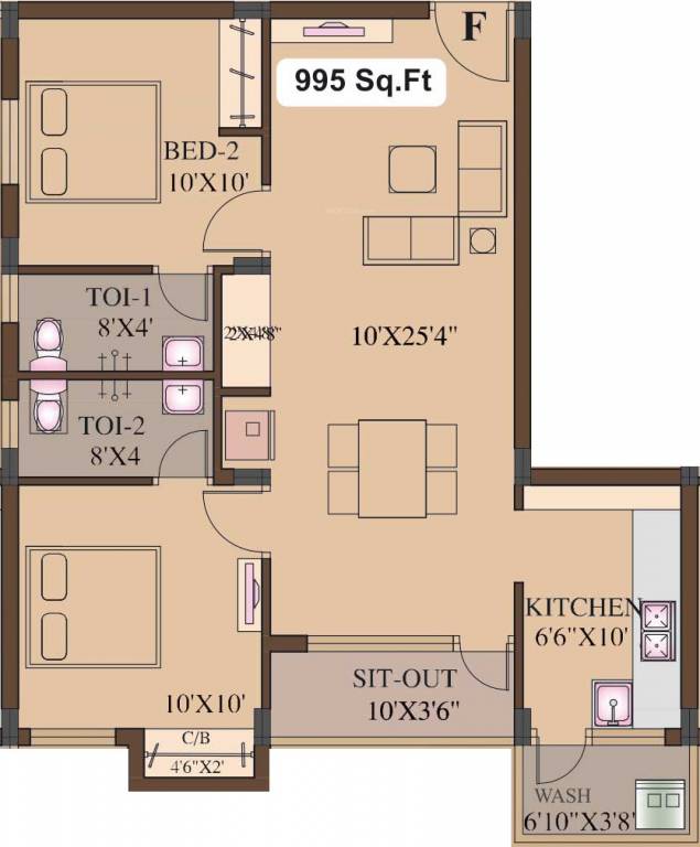 Natwest Vivas (2BHK+2T (995 sq ft) 995 sq ft)
