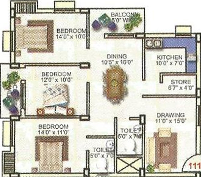 Krishna Panchavati Residency (3BHK+2T (1,543 sq ft) 1543 sq ft)