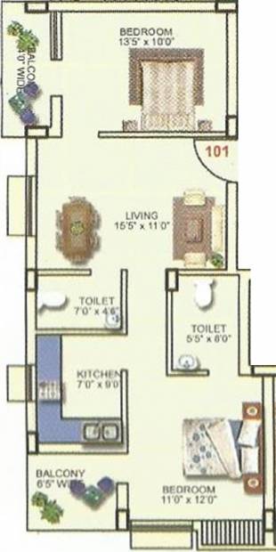 Krishna Panchavati Residency (2BHK+2T (1,288 sq ft) 1288 sq ft)