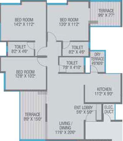 Shubh Casa Feliz (3BHK+3T (1,695 sq ft) 1695 sq ft)