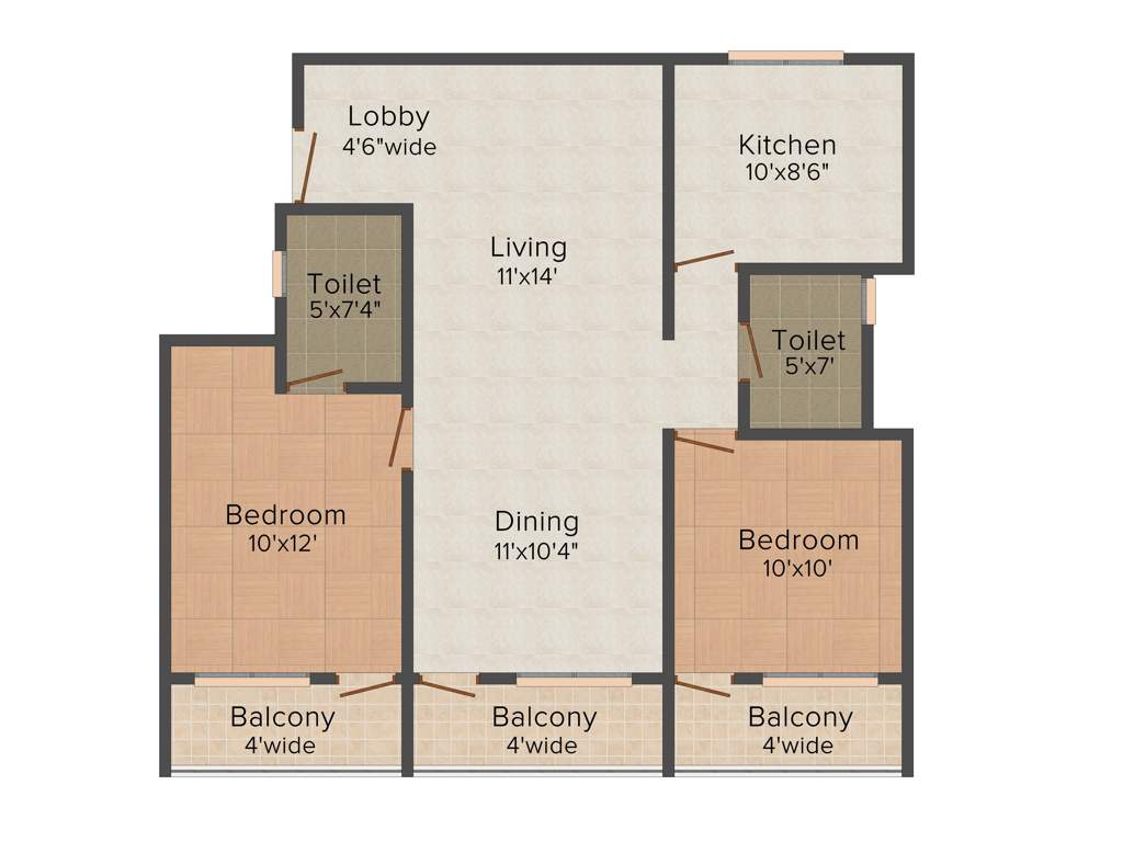 Land Hill Point 2 (2BHK+2T (1,075 sq ft) 1075 sq ft)