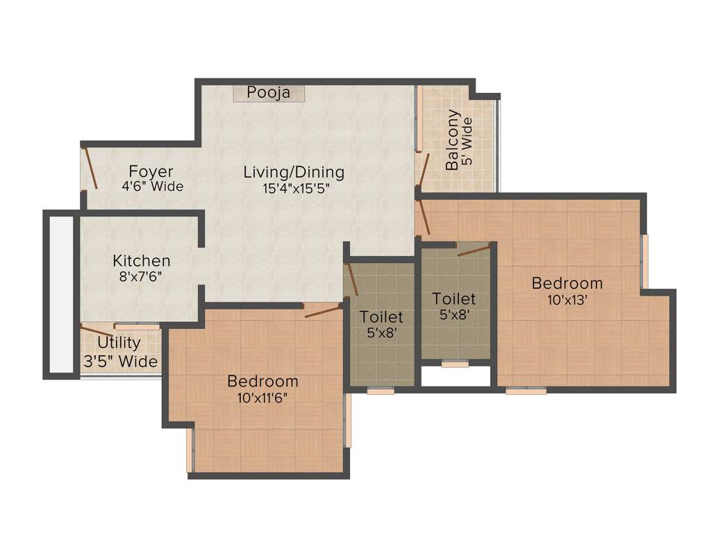 Sugal and Damani Foundations Lake Side (2BHK+2T (985 sq ft) 985 sq ft)