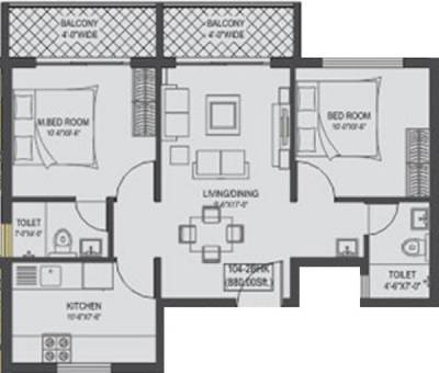 Shakthi Sun City (2BHK+2T (880 sq ft) 880 sq ft)