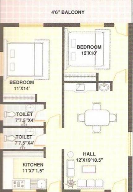 Lotus Lezend (2BHK+2T (1,275 sq ft) 1275 sq ft)