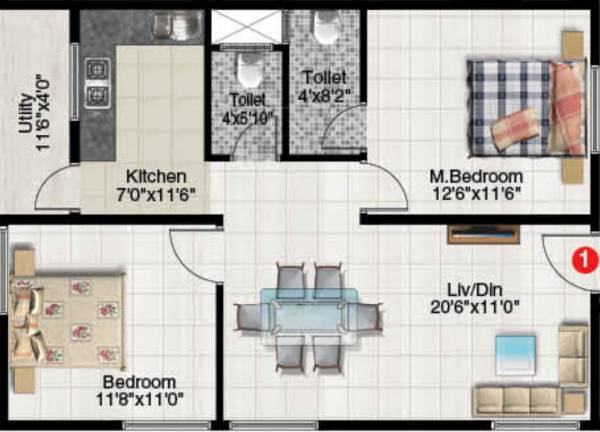 Abhyudaya Elite Abhyudaya II (2BHK+2T (965 sq ft) 965 sq ft)
