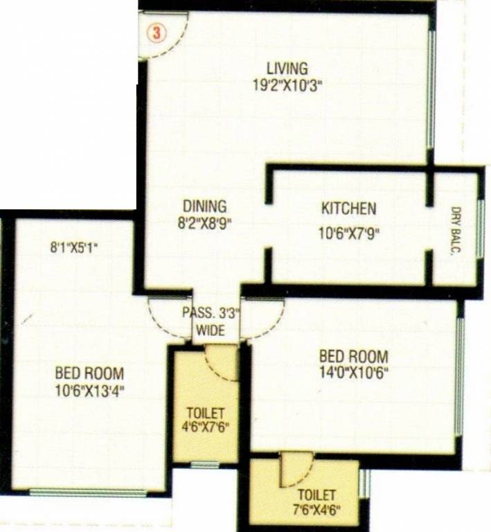 HDIL Whispering Towers (2BHK+2T (1,260 sq ft) 1260 sq ft)