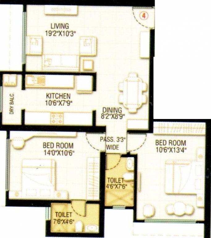 HDIL Whispering Towers (2BHK+2T (1,270 sq ft) 1270 sq ft)