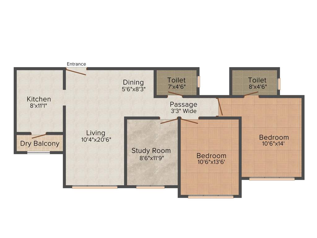HDIL Whispering Towers (2BHK+2T (1,470 sq ft)   Study Room 1470 sq ft)