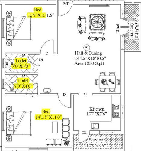 Saravana Sri Saravana Flats (2BHK+2T (1,030 sq ft) 1030 sq ft)
