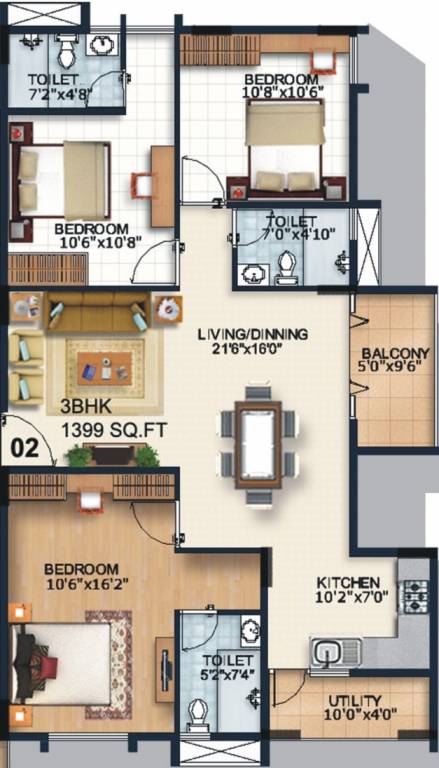 Alpine Fiesta (3BHK+3T (1,399 sq ft) 1399 sq ft)