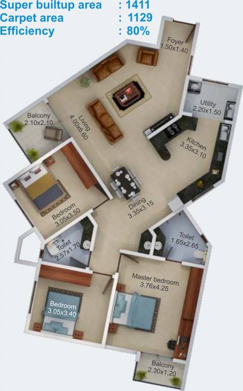 Aratt Vivera (3BHK+3T (1,411 sq ft) 1411 sq ft) Aratt Vivera (3BHK+3T (1,411 sq ft) 1411 sq ft)