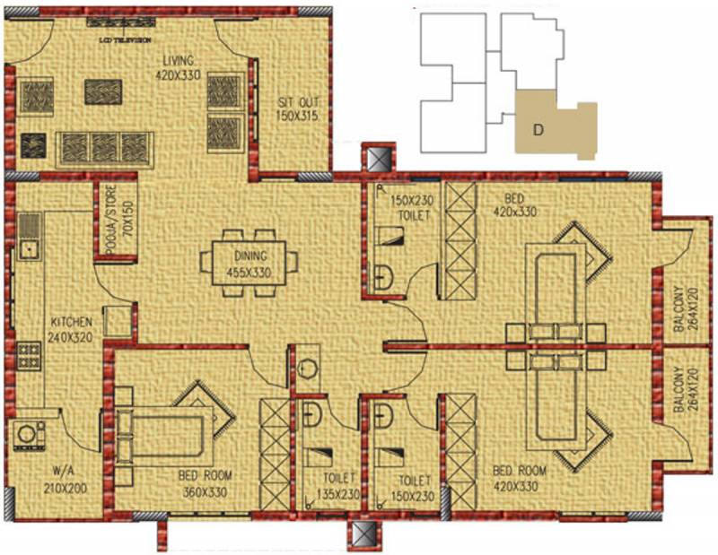 Royal Projects Group Dream Floor Plan (3BHK+3T (1,420 sq ft) + Pooja Room 1420 sq ft)