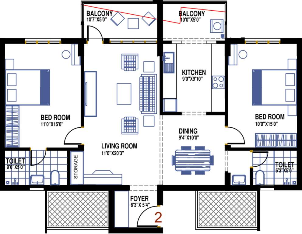 Nirmaan Evanna Homes (2BHK+2T (1,270 sq ft) 1270 sq ft)