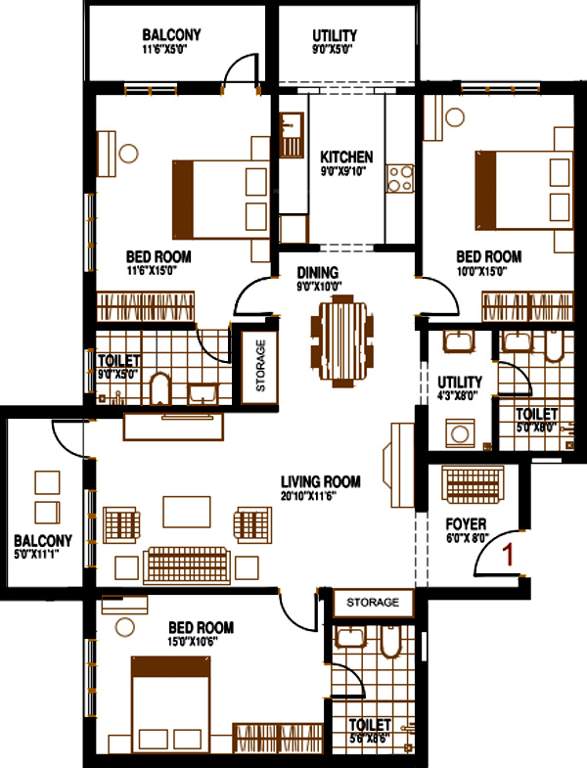 Nirmaan Evanna Homes (3BHK+3T (1,695 sq ft) 1695 sq ft)