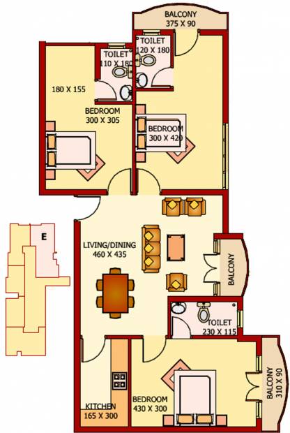 Royal Projects Group Sunflower Floor Plan (3BHK+3T (1,215 sq ft) 1215 sq ft)