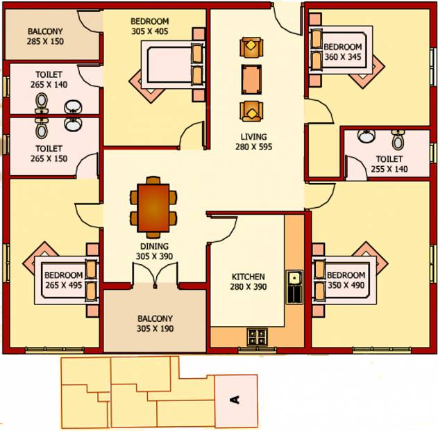 Royal Projects Group Sunflower Floor Plan (4BHK+3T (1,600 sq ft) 1600 sq ft)