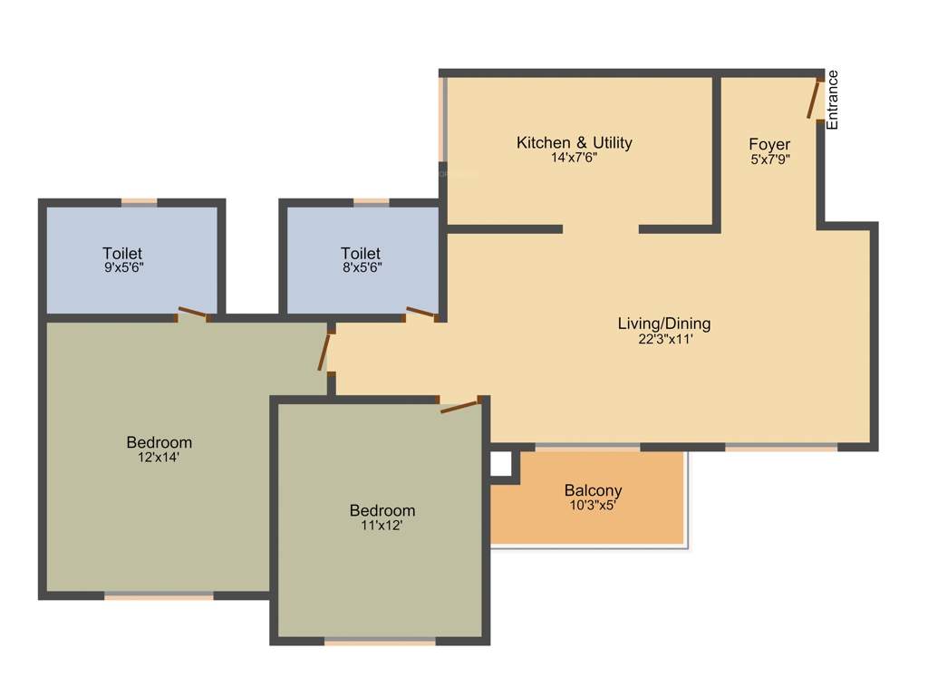 Prestige Lakeside Habitat (2BHK+2T (1,216 sq ft) 1216 sq ft)