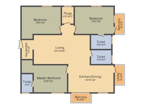 Vrindavan Bliss (3BHK+3T (1,478 sq ft)   Pooja Room 1478 sq ft)