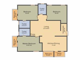 Vrindavan Bliss (3BHK+3T (1,529 sq ft) 1529 sq ft)