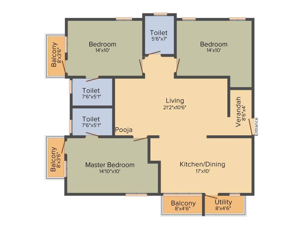 Vrindavan Bliss (3BHK+3T (1,529 sq ft) 1529 sq ft)